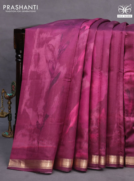 Chiniya silk saree purple with allover digital prints and zari woven border