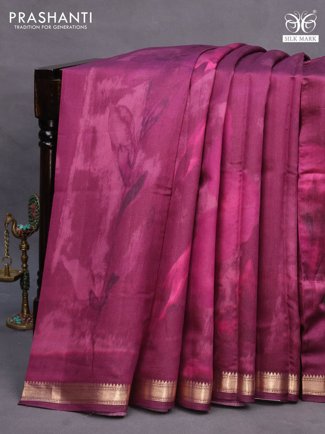 Chiniya silk saree purple with allover digital prints and zari woven border