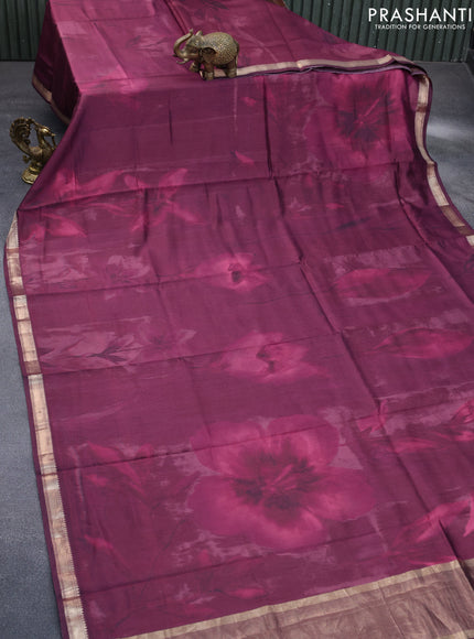 Chiniya silk saree purple with allover digital prints and zari woven border