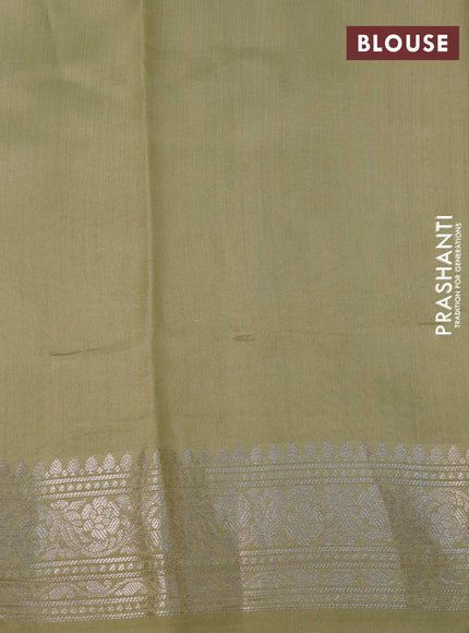 Chiniya silk saree pista green with allover floral digital prints and zari woven border