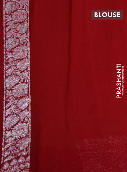 Banarasi chiffon silk saree mustard shade and red with silver zari woven buttas and silver zari woven border