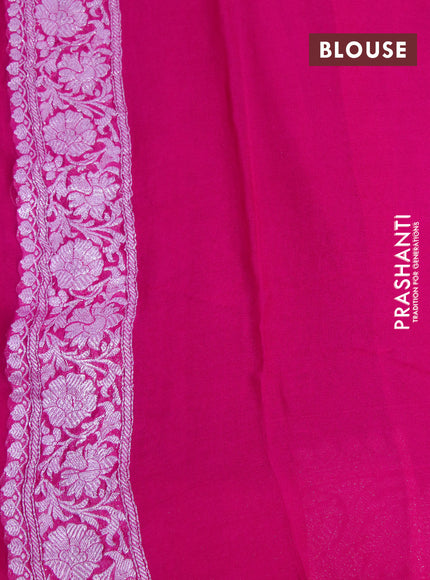 Banarasi chiffon silk saree red and pink with silver zari woven buttas and silver zari woven border