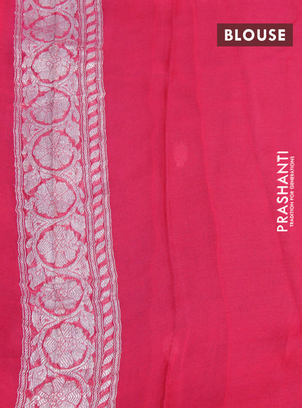 Banarasi chiffon silk saree grey and pink with silver zari woven buttas and silver zari woven border