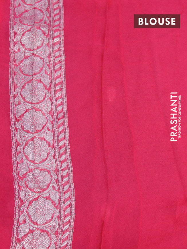 Banarasi chiffon silk saree grey and pink with silver zari woven buttas and silver zari woven border