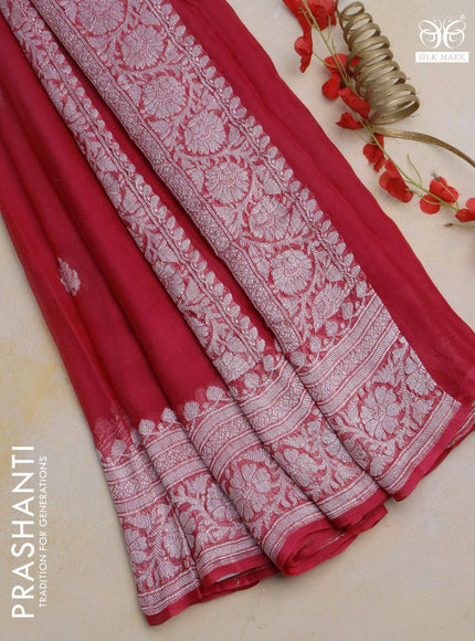 Banarasi chiffon silk saree pink shade with silver zari woven buttas and silver zari woven border