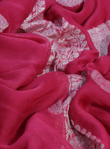 Banarasi chiffon silk saree pink shade with silver zari woven buttas and silver zari woven border