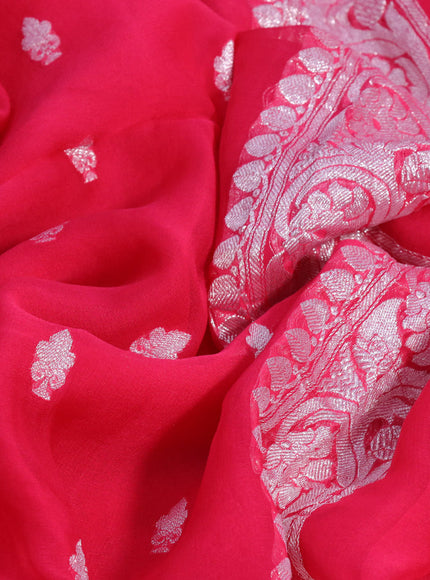 Banarasi chiffon silk saree pink with silver zari woven buttas and silver zari woven border