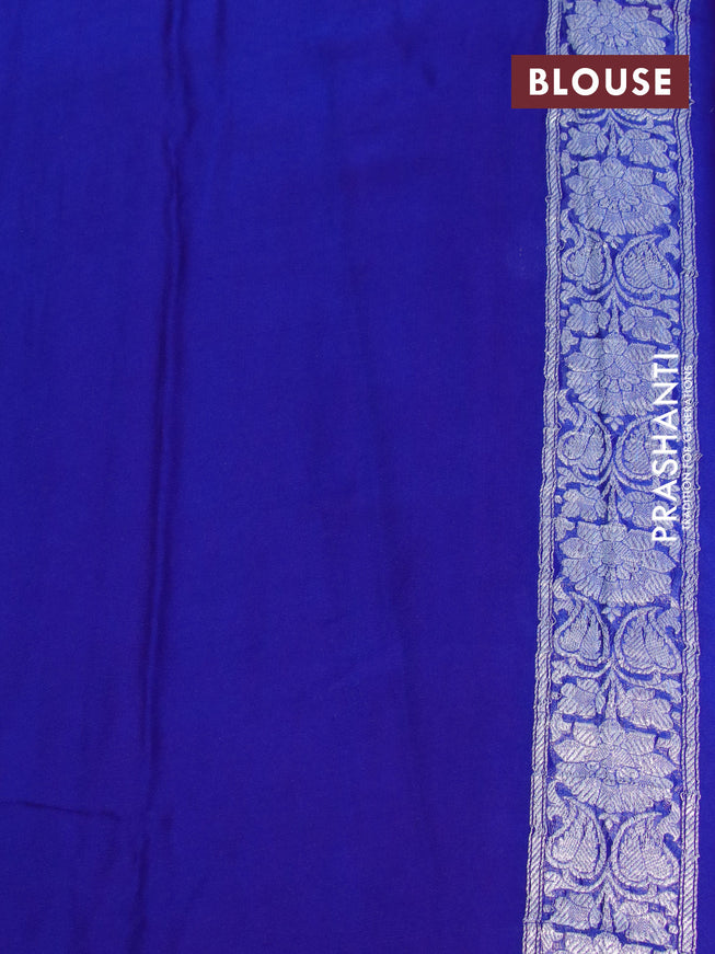 Banarasi chiffon silk saree pink and blue with silver zari woven buttas and silver zari woven border