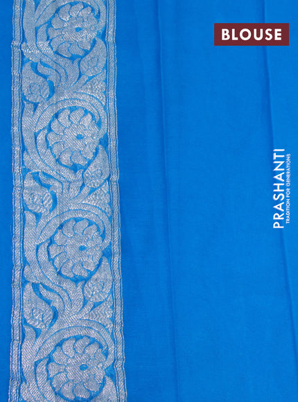 Banarasi chiffon silk saree cs blue with silver zari woven buttas and silver zari woven border