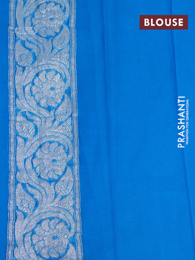 Banarasi chiffon silk saree cs blue with silver zari woven buttas and silver zari woven border