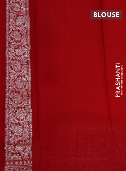 Banarasi chiffon silk saree mango yellow and red with silver zari woven buttas and silver zari woven border