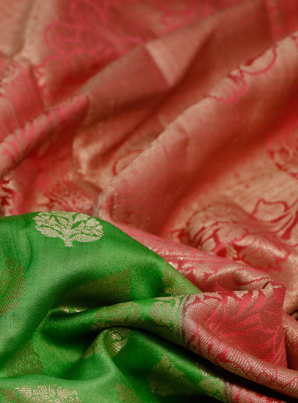 Chiniya silk saree light green and pink with allover zari woven buttas and zari woven border