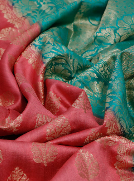 Chiniya silk saree pink shade and teal green with allover zari woven buttas and zari woven border