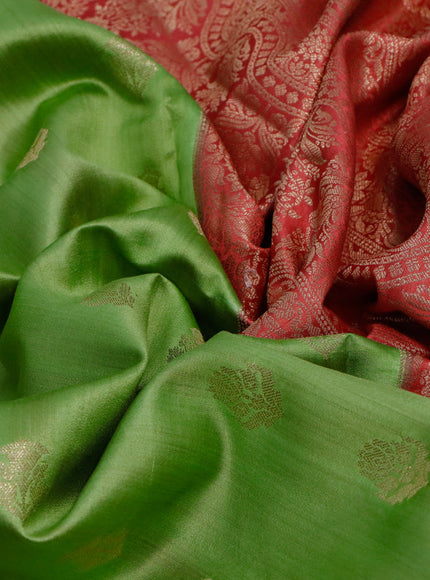 Chiniya silk saree light green and pink with allover zari woven buttas and zari woven border