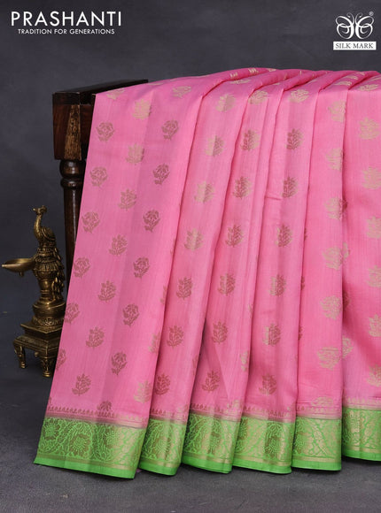 Chiniya silk saree pink and green with zari woven buttas and zari woven border