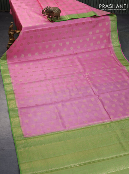 Chiniya silk saree pink and green with zari woven buttas and zari woven border