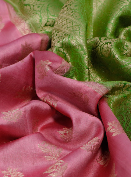 Chiniya silk saree pink and green with zari woven buttas and zari woven border