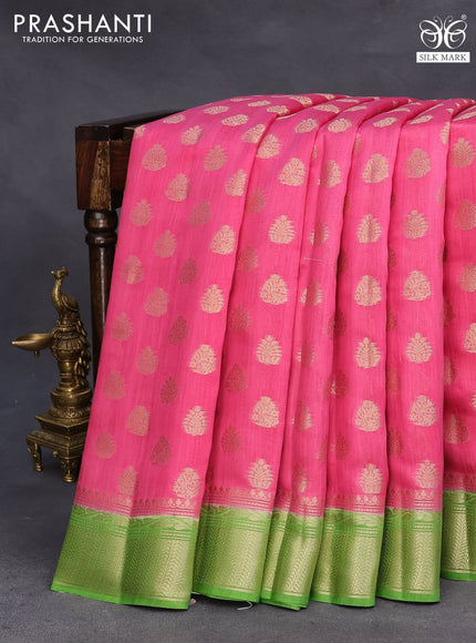 Chiniya silk saree pink and light green with zari woven buttas and zari woven border