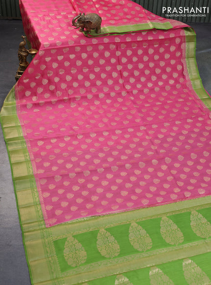 Chiniya silk saree pink and light green with zari woven buttas and zari woven border