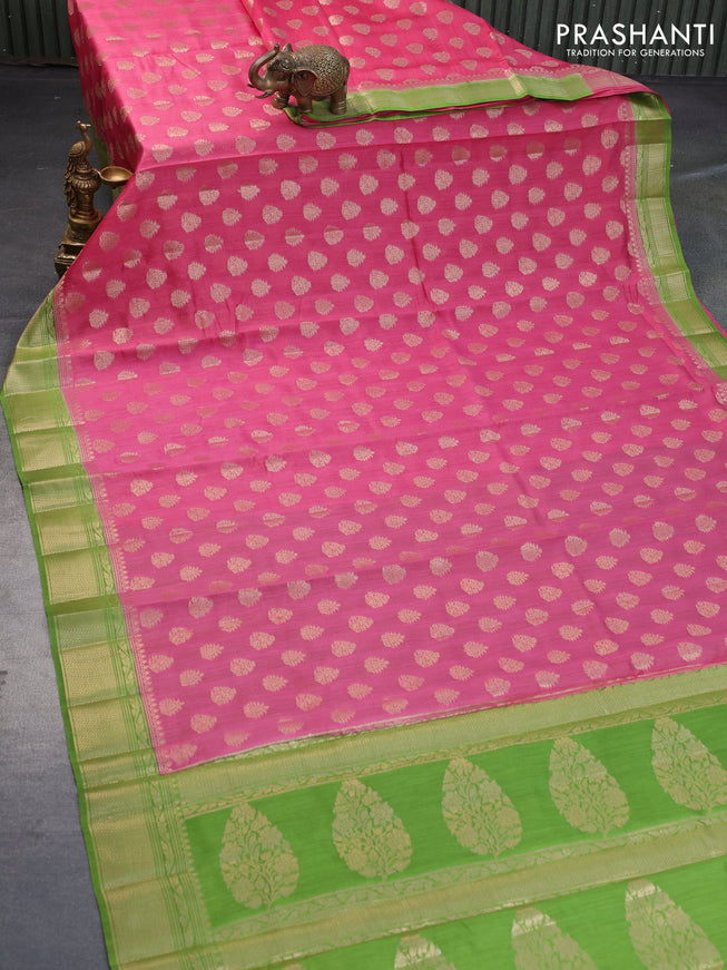 Chiniya silk saree pink and light green with zari woven buttas and zari woven border