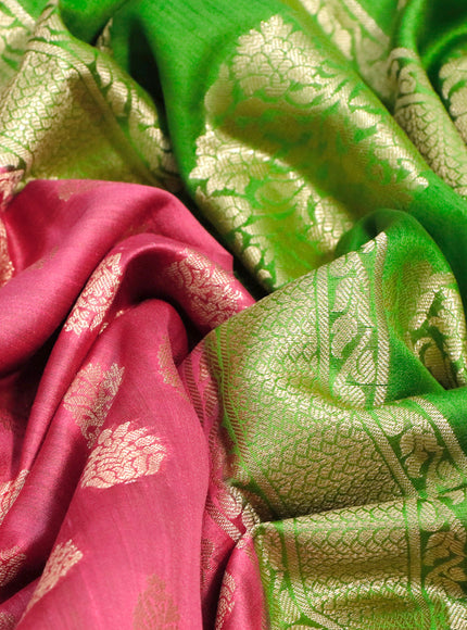 Chiniya silk saree pink and light green with zari woven buttas and zari woven border