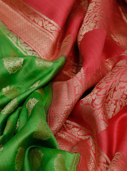 Chiniya silk saree light green and red shade with zari woven buttas and zari woven border