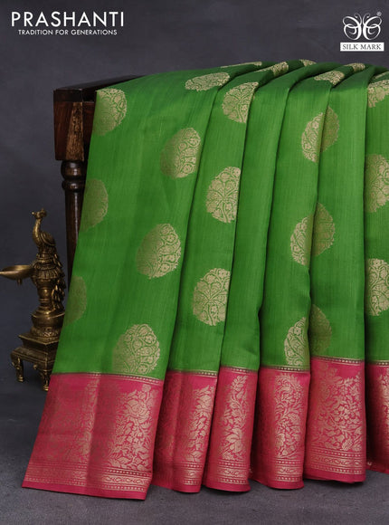 Chiniya silk saree green and maroon with zari woven buttas and zari woven border