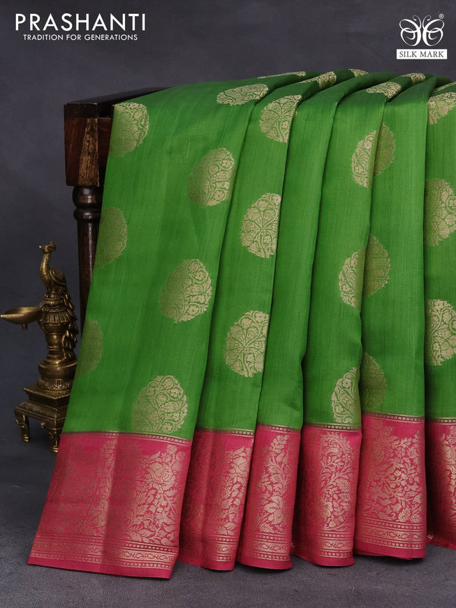 Chiniya silk saree green and maroon with zari woven buttas and zari woven border