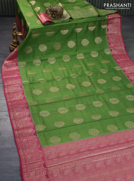 Chiniya silk saree green and maroon with zari woven buttas and zari woven border