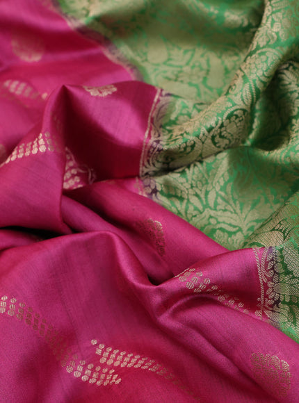 Chiniya silk saree pink and green with allover zari weaves and zari woven border