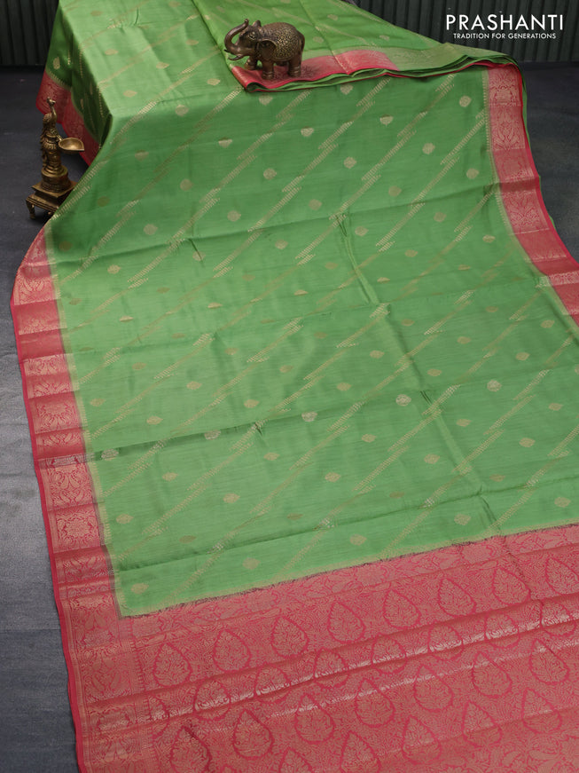 Chiniya silk saree light green and pink with allover zari weaves and zari woven border