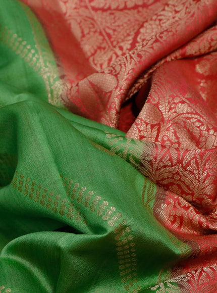 Chiniya silk saree light green and pink with allover zari weaves and zari woven border