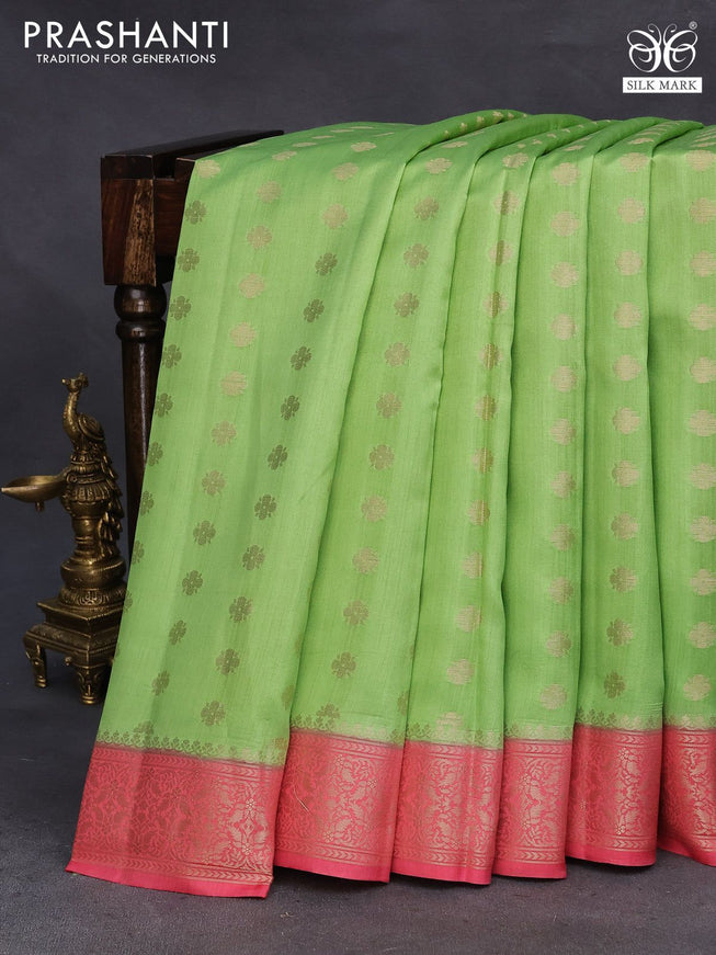 Chiniya silk saree light green and pink shade with zari woven buttas and zari woven border