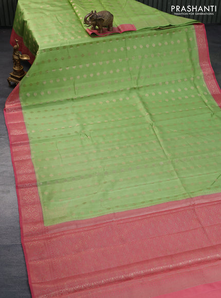 Chiniya silk saree light green and pink shade with zari woven buttas and zari woven border