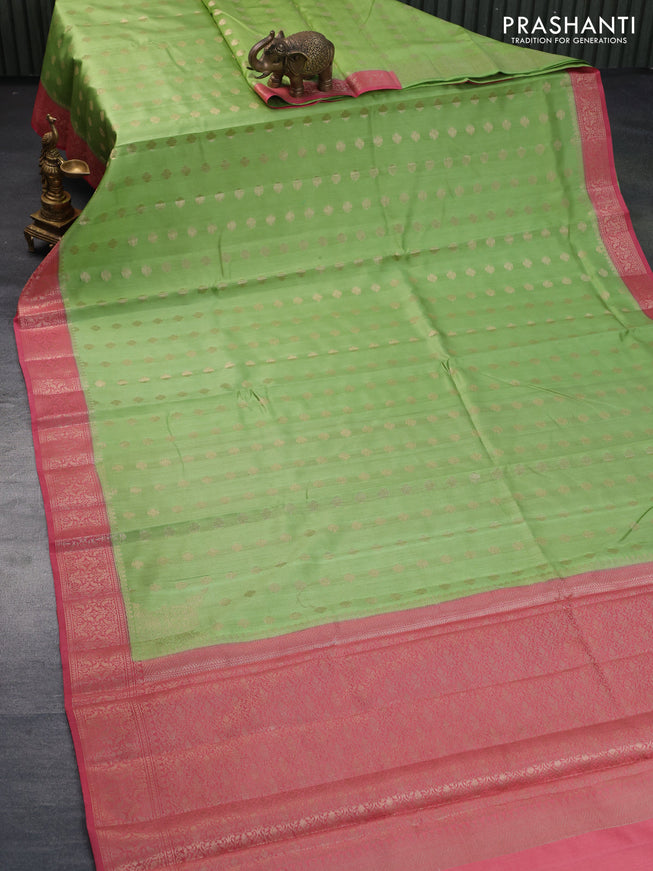 Chiniya silk saree light green and pink shade with zari woven buttas and zari woven border