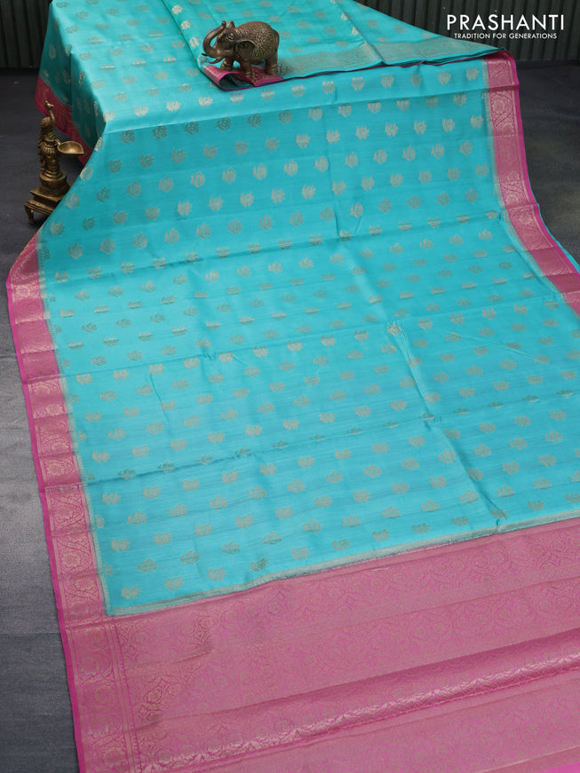 Chiniya silk saree light blue and pink with zari woven buttas and zari woven border