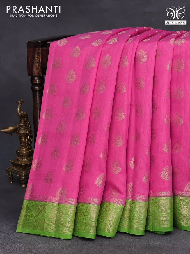 Chiniya silk saree pink and light green with zari woven buttas and zari woven border