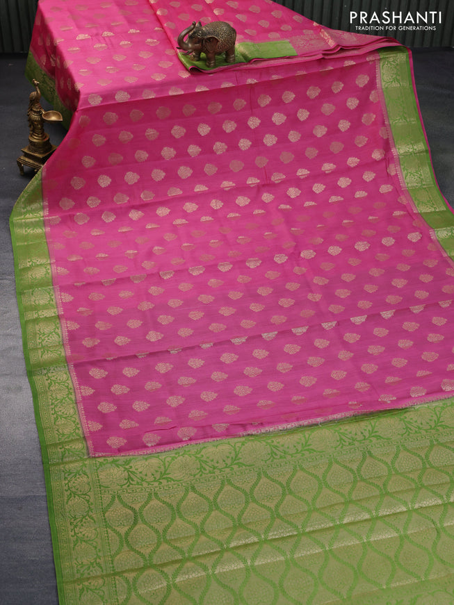 Chiniya silk saree pink and light green with zari woven buttas and zari woven border