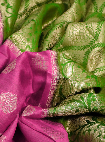 Chiniya silk saree pink and light green with zari woven buttas and zari woven border