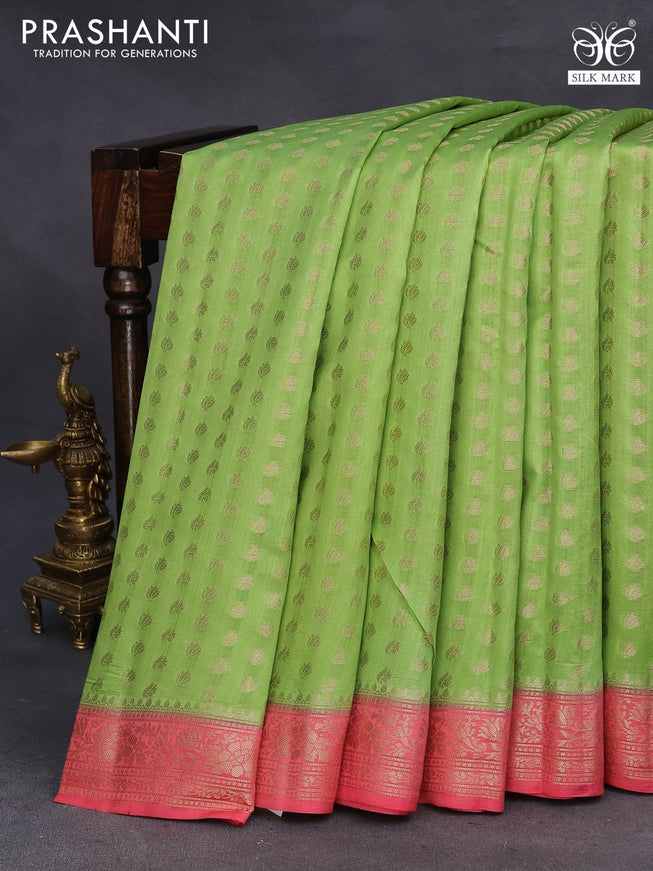 Chiniya silk saree light green and pink shade with allover zari woven buttas weaves and zari woven border