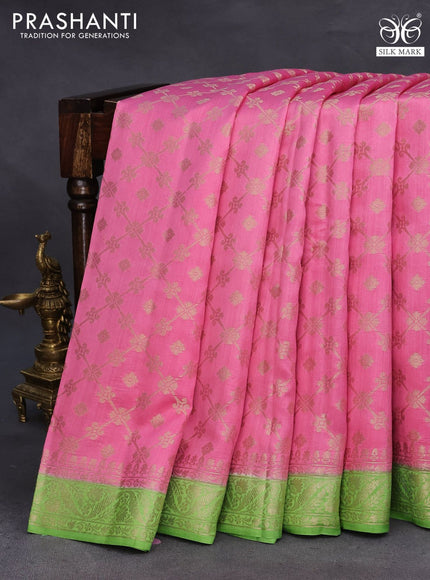 Chiniya silk saree light pink and light green with allover zari weaves and zari woven border