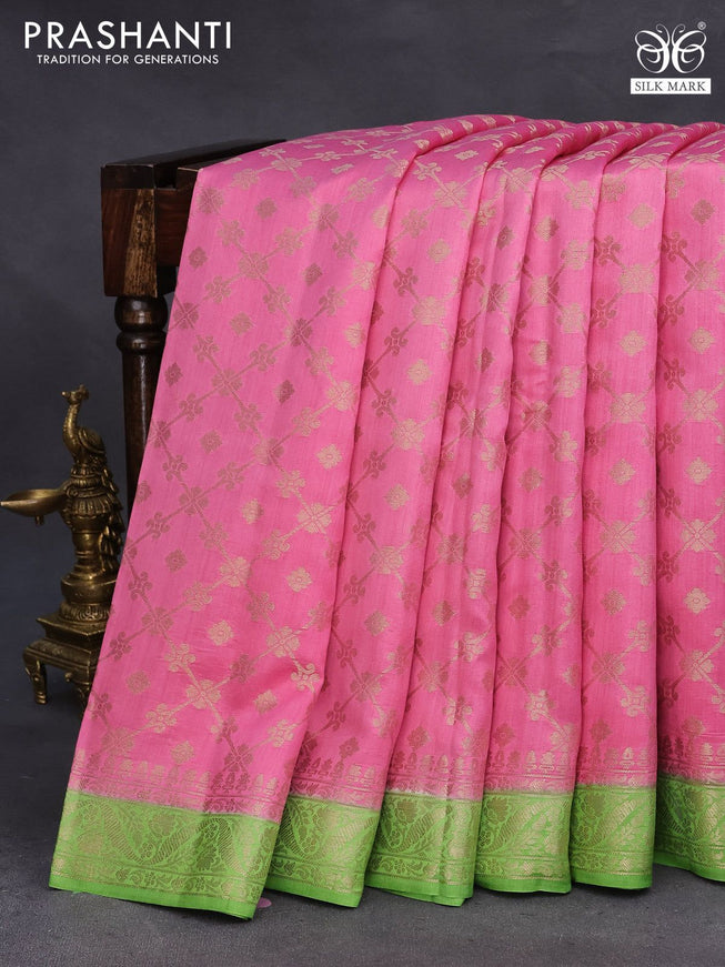 Chiniya silk saree light pink and light green with allover zari weaves and zari woven border