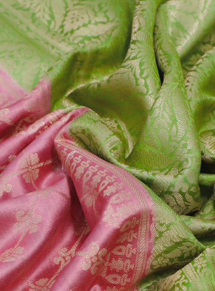 Chiniya silk saree light pink and light green with allover zari weaves and zari woven border