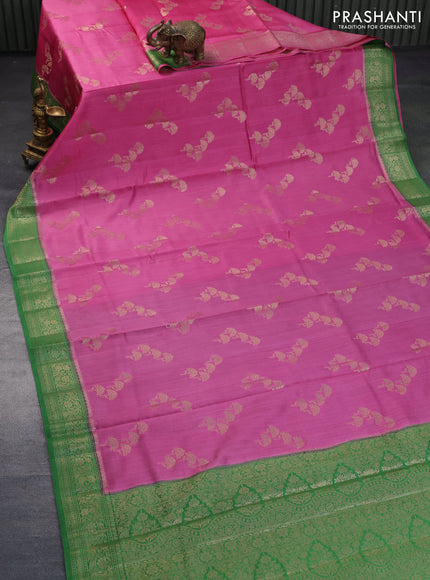 Chiniya silk saree pink shade and green with zari woven buttas and zari woven border