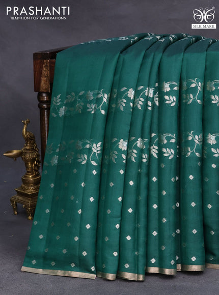 Chiniya silk saree green with allover zari woven butta weaves and zari woven piping border