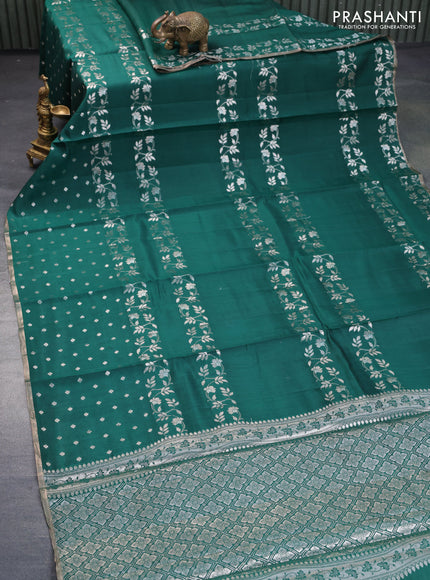 Chiniya silk saree green with allover zari woven butta weaves and zari woven piping border