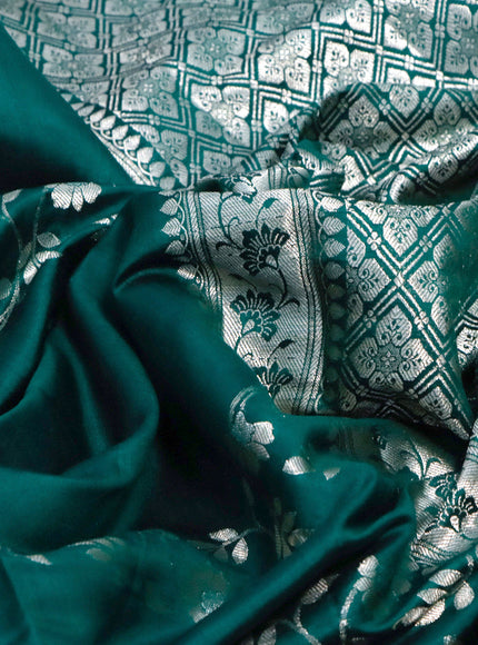 Chiniya silk saree green with allover zari woven butta weaves and zari woven piping border