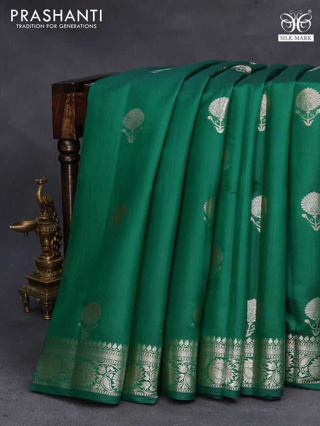 Chiniya silk saree green and red with zari woven floral buttas and floral zari woven border