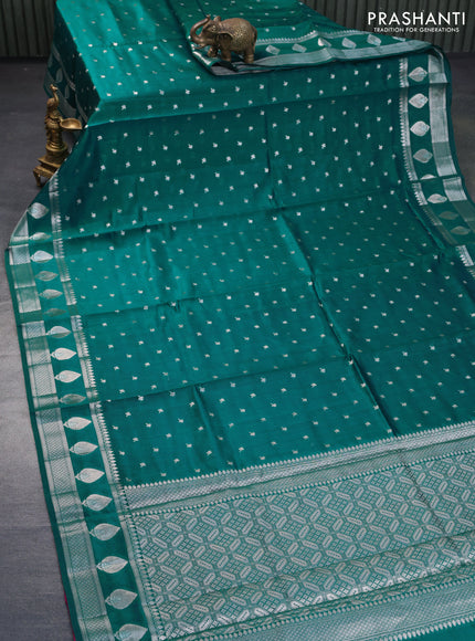 Chiniya silk saree teal green with allover zari woven buttas and zari woven border