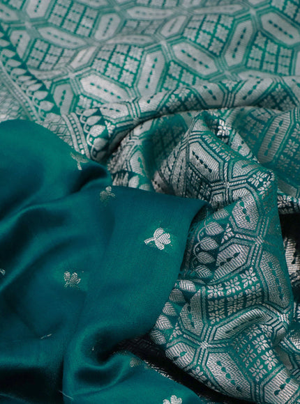 Chiniya silk saree teal green with allover zari woven buttas and zari woven border